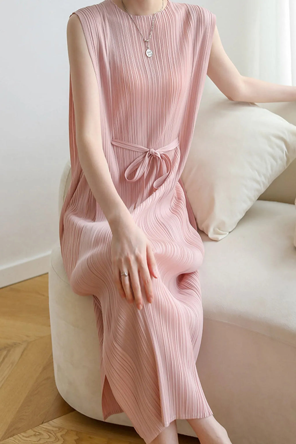 Ruched Lace-Up Midi Dress