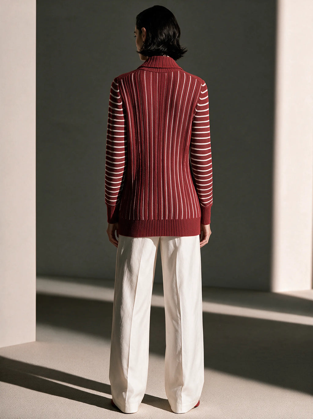 Women's Contrast Stripe Elegant Knit Wide-Leg Pants Set MDZ3183H4GMJ