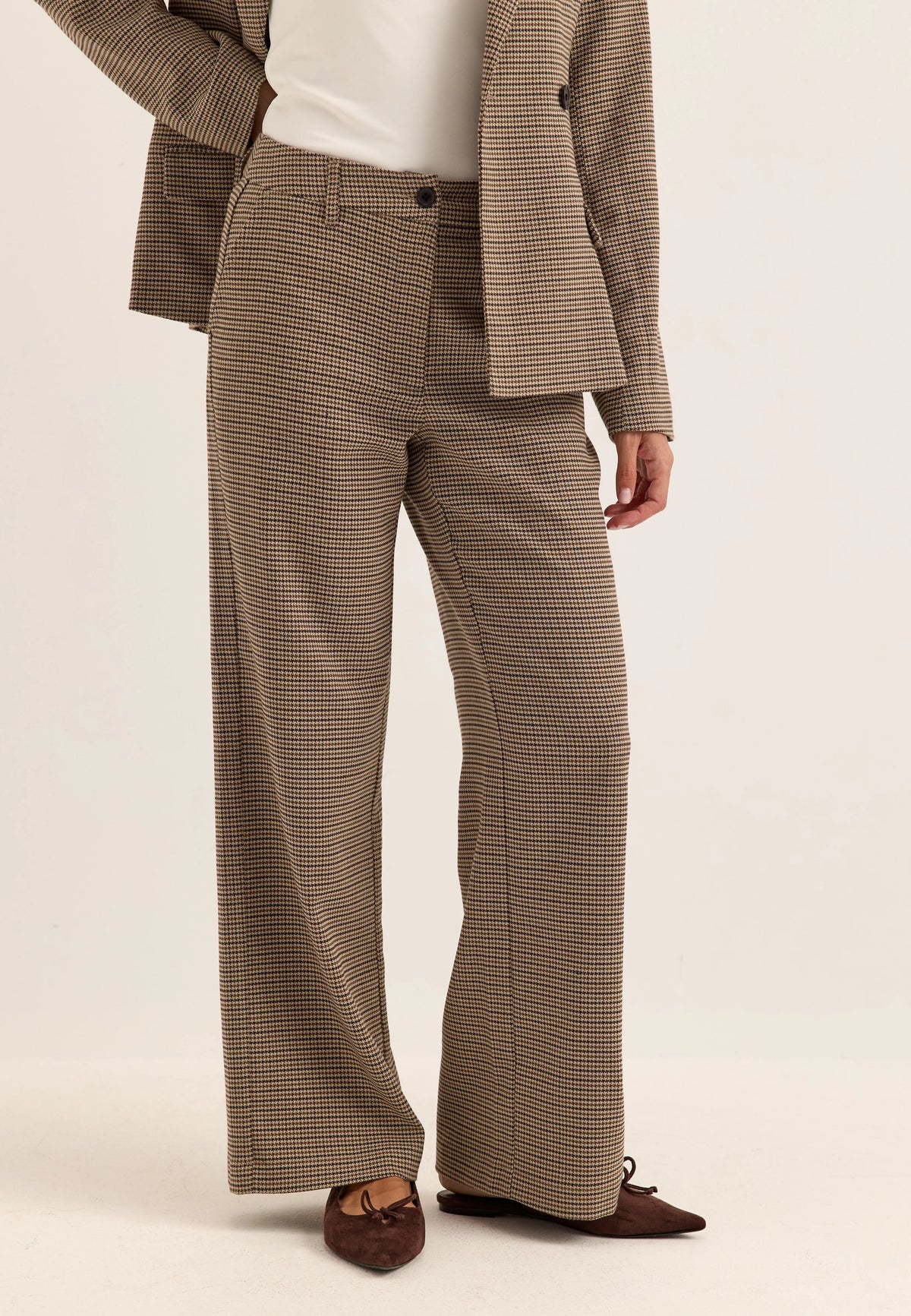Check Mid Waist Wide Trousers