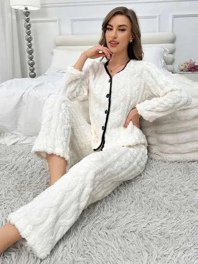 Fluffy Jacquard Fleece Pajama Set