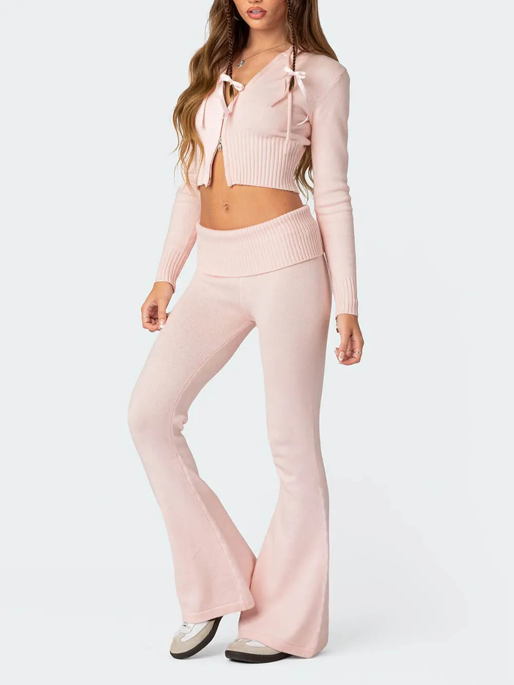 Ruched Crop Top & Flare Leg Pants Set