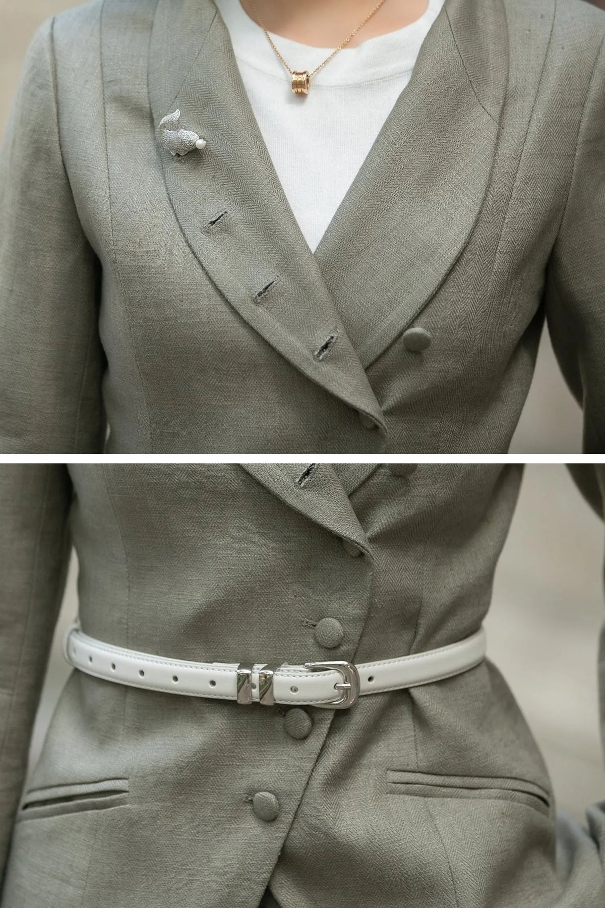 Linen Short Jacket – Button Closure with Lapel Collar and Side Pockets for Spring & Autumn 5681 -XS #CK2400523