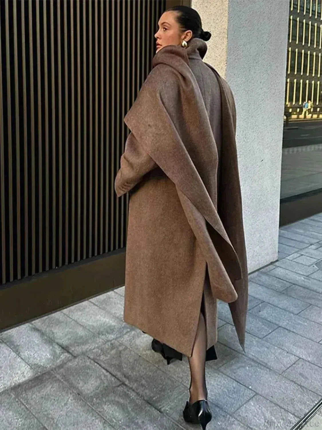 Long Double-Breasted Coat with Classic Lapel Collar