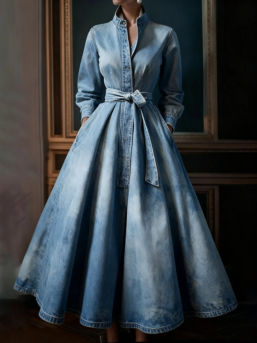 Chic Maxi Dress in denim, Designer Aesthetic