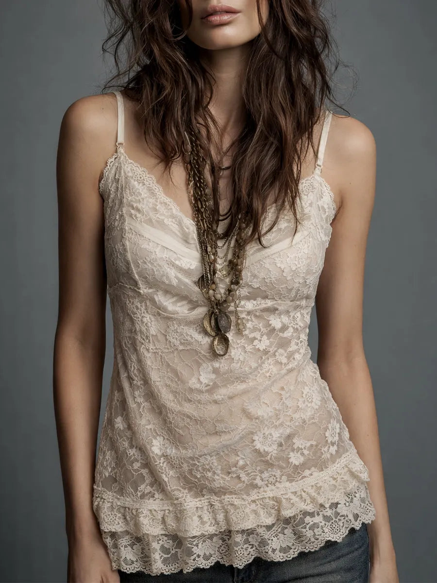 Vintage Lace Suspender Sleeveless Blouse