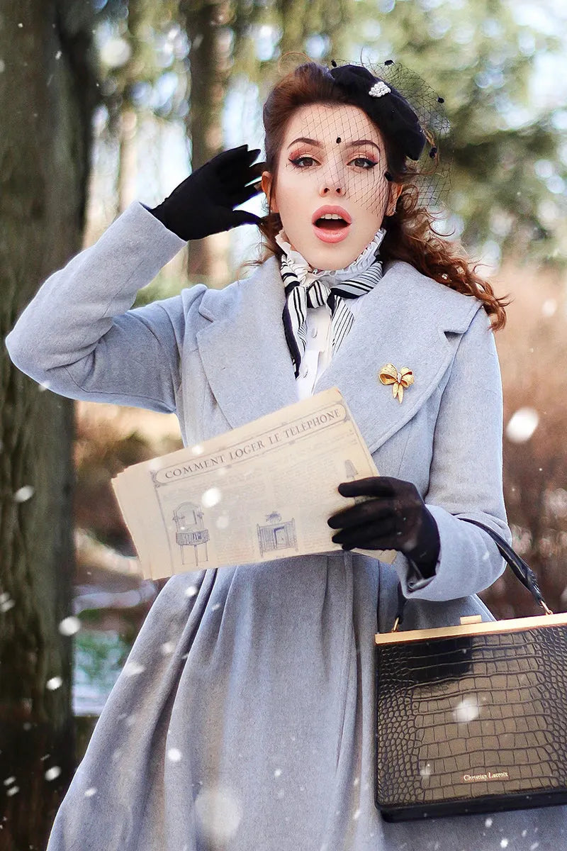 Handmade Light Gray Wool Coat – Vintage Fit & Flare Double-Breasted Princess Coat 