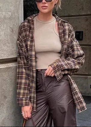 Vintage Plaid Long  Blouse