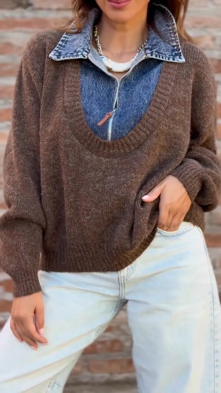 Layered Look Knit Pullover Sweater