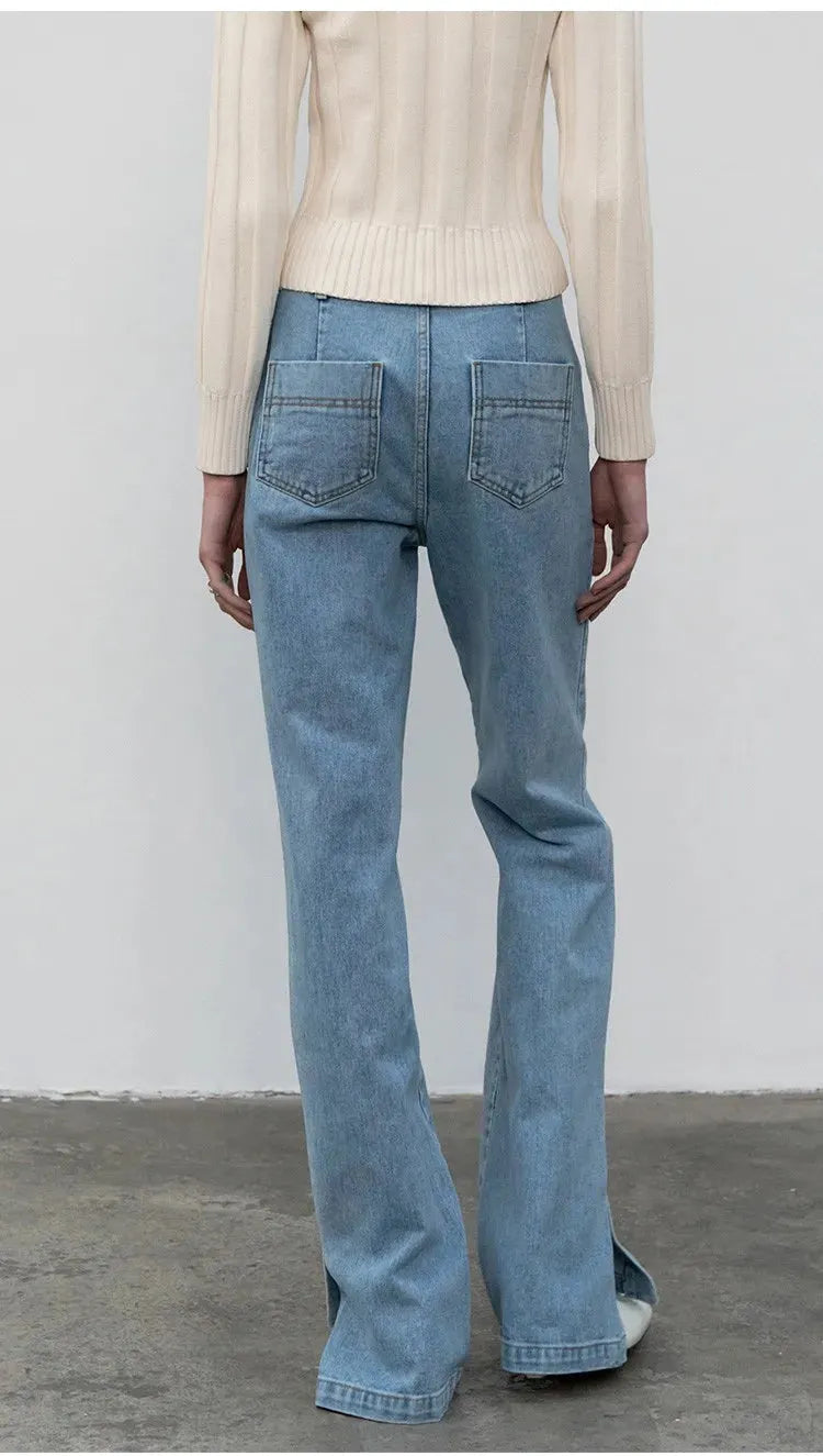 High Quality Women Spring and Autumn All-match Side Slit Straight High Waist Bootcut Jean