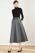 Gray Wool A-Line Maxi Skirt - Elegant Flowy Silhouette 2428