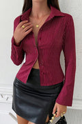 Collared Flared Sleeve Button Front Shirt Blouse