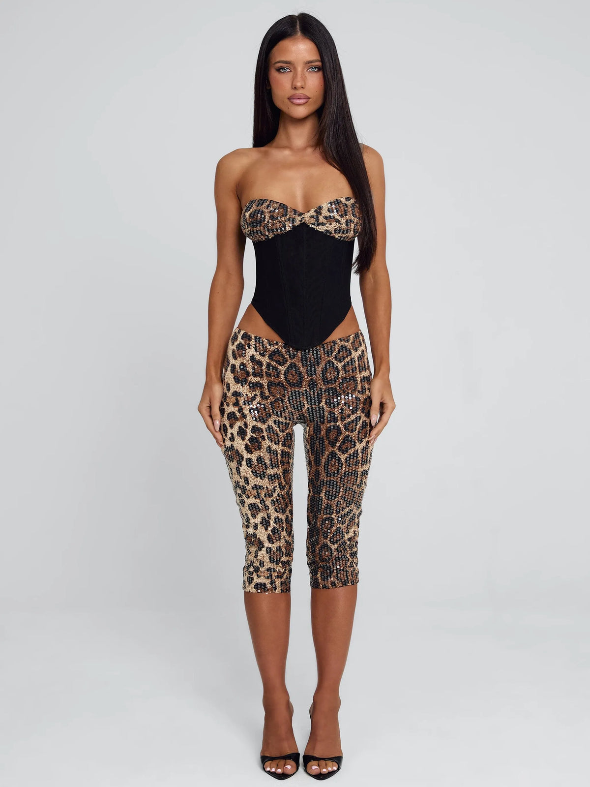 Eira Leopard Sequin Corset Top