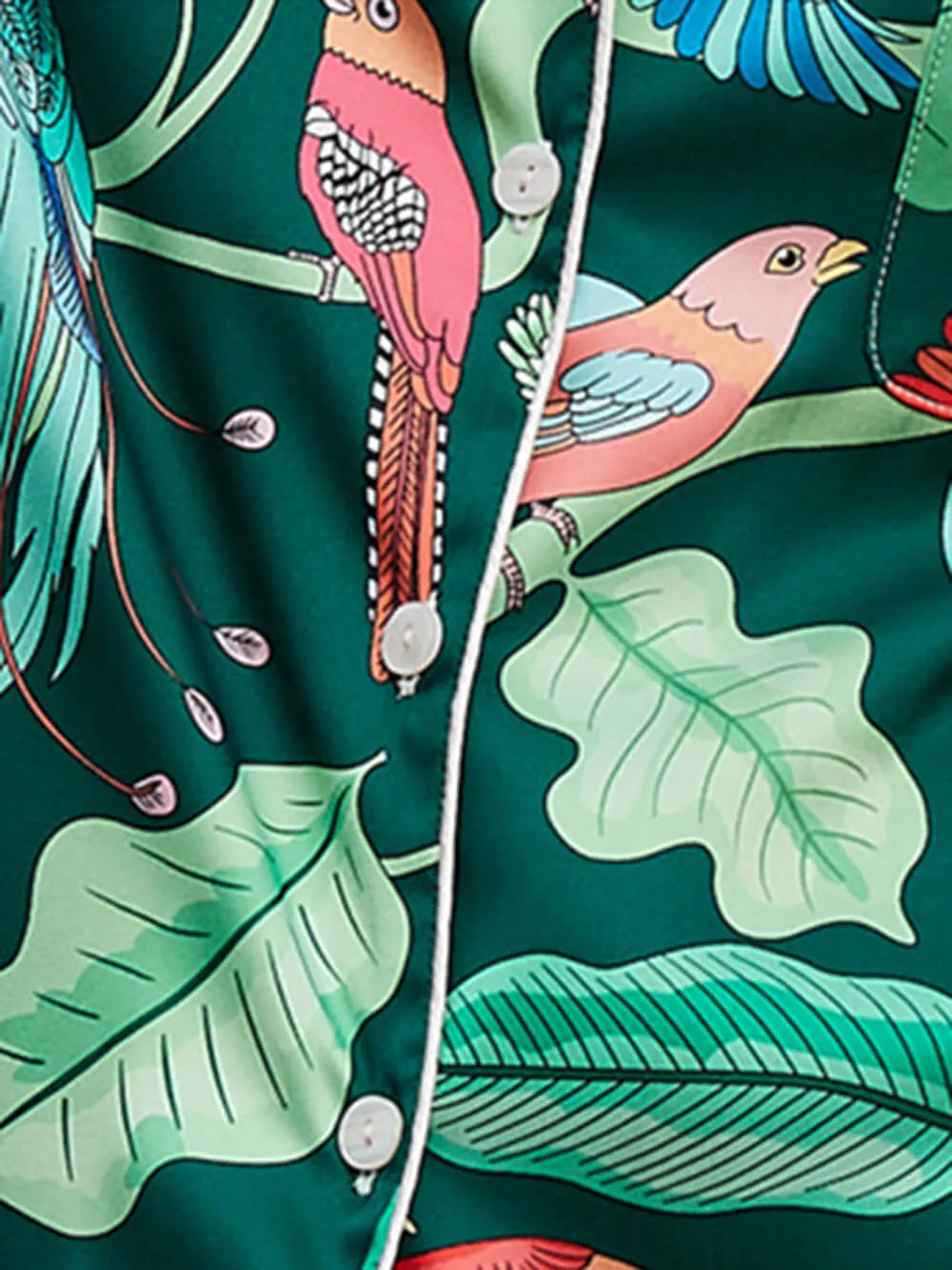 Green Parrot Print Silk Pajama Set
