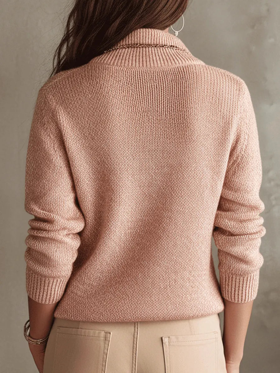 Relaxed Half-Zip Knit Pullover – Vintage Blush, Cozy Chic