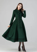 Forest Green Wool Coat - Double Breasted A-Line Fit and Flare 4514