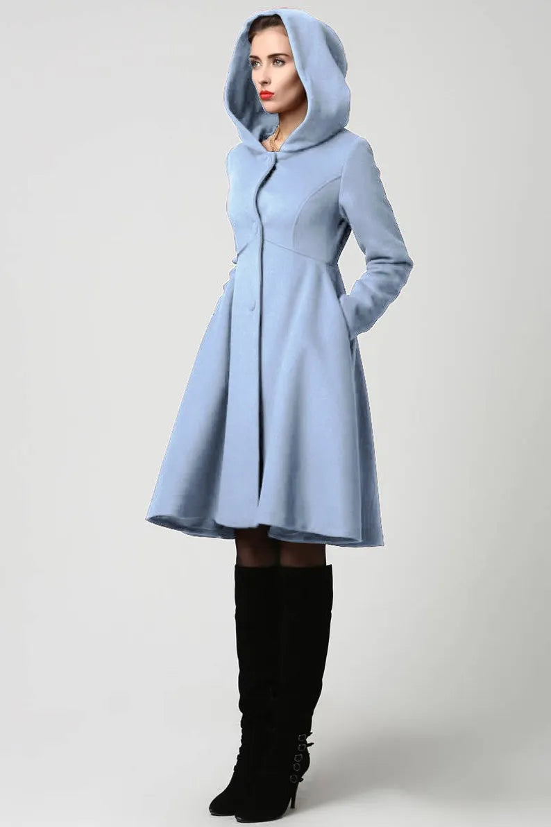 Vintage Wool Blend Hooded Coat – Handmade Winter Overcoat 2647