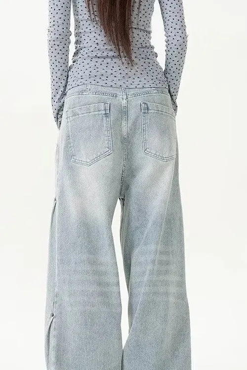 Washed Distressed Wide Leg Jeans