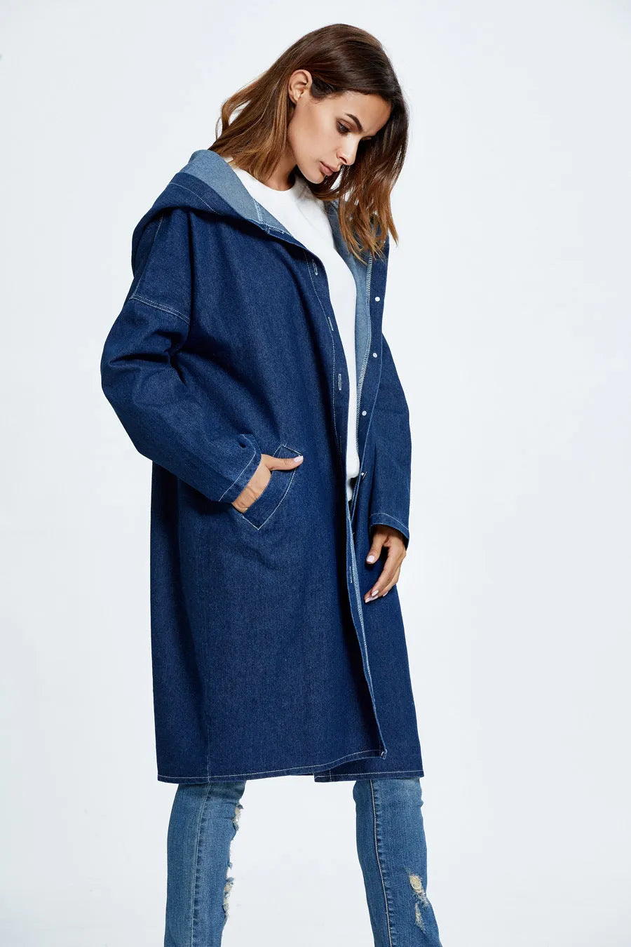 Long Hooded Denim Coat