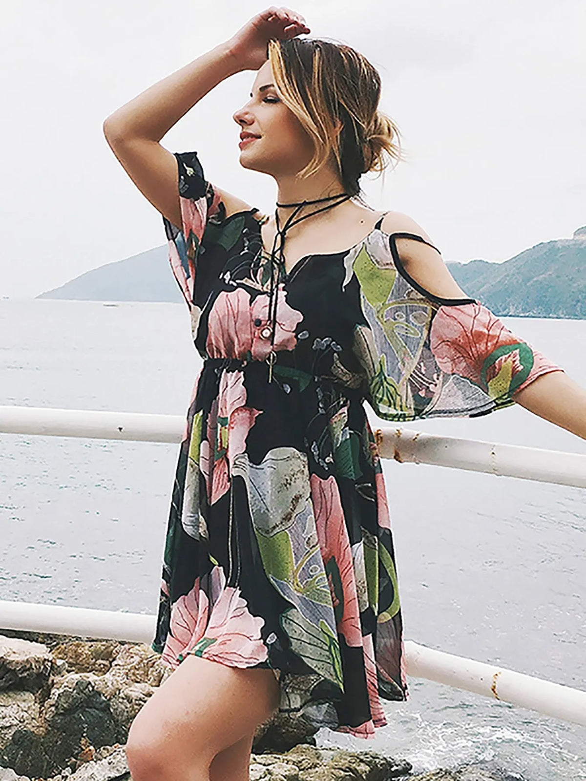 KittenAlarm - Off shoulder Floral Printed dress