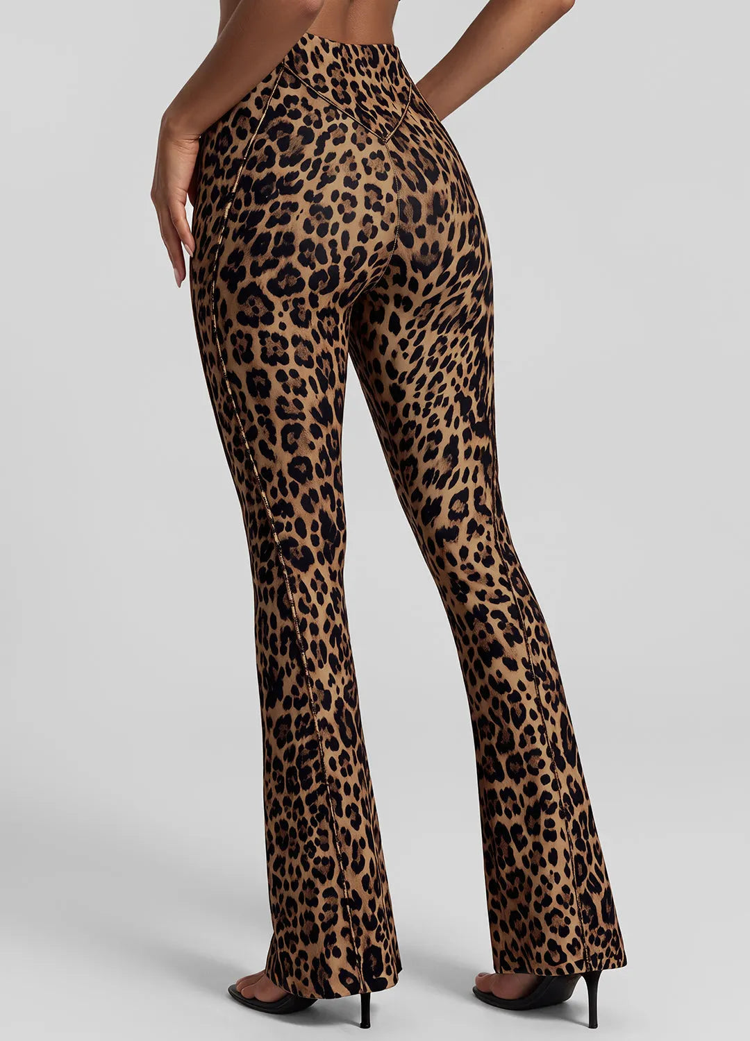Golden Leopard Print Longline Flare Leggings