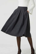 Handmade Wool Pleated Skirt – Dark Gray High Waist Knee Length 