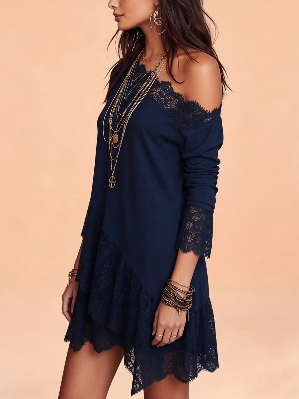 Day Dress — Deep Marine Elegant Chic Bodycon Slip Lace Dress Mini Dress