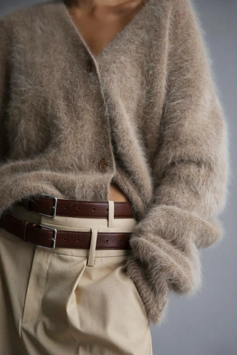 Plush V Neck Relaxed Button Knit Cardigan