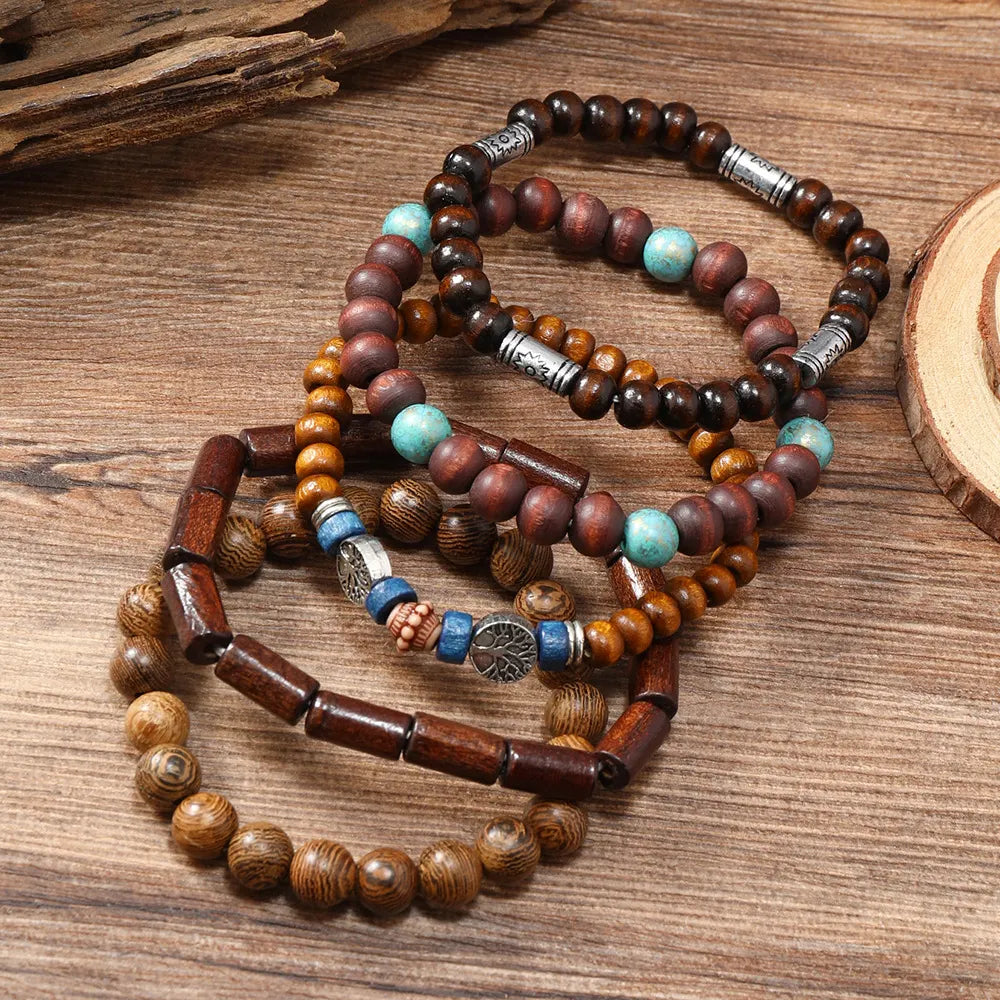 Unisex Vintage Beach Surf Multilayer Wooden Bead Set Bohemian Style Bracelet