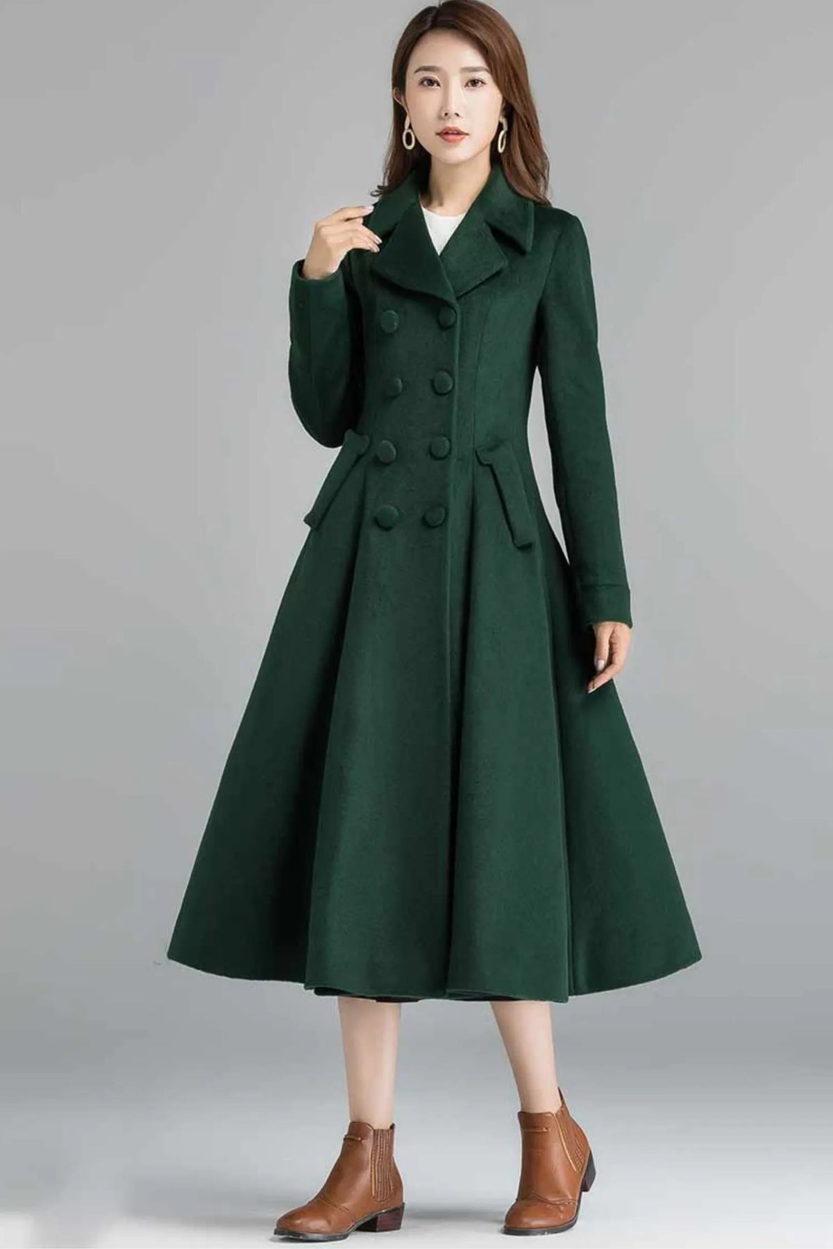 Handmade Green Wool Blend Coat – Double Breasted Vintage Winter Overcoat 2398