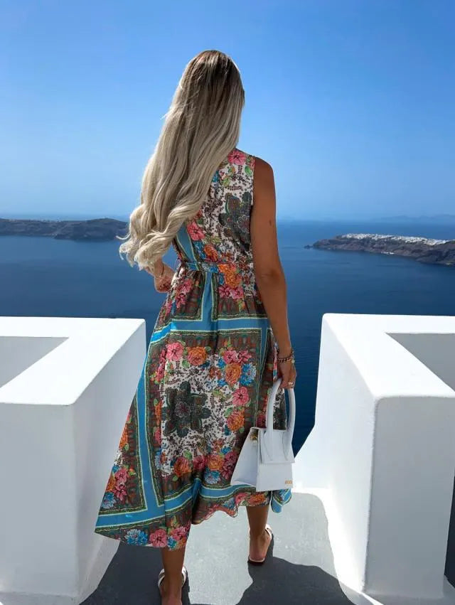 Syke Paisley Print Slit Maxi Dress