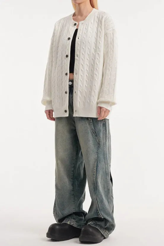 Relaxed Fit Cable Cardigan