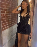 Pretty Sheath Strapless Black Lace Formal Homecoming Dresses Short 21st Birthday Outfits Graduation Dress Mini Cocktail 