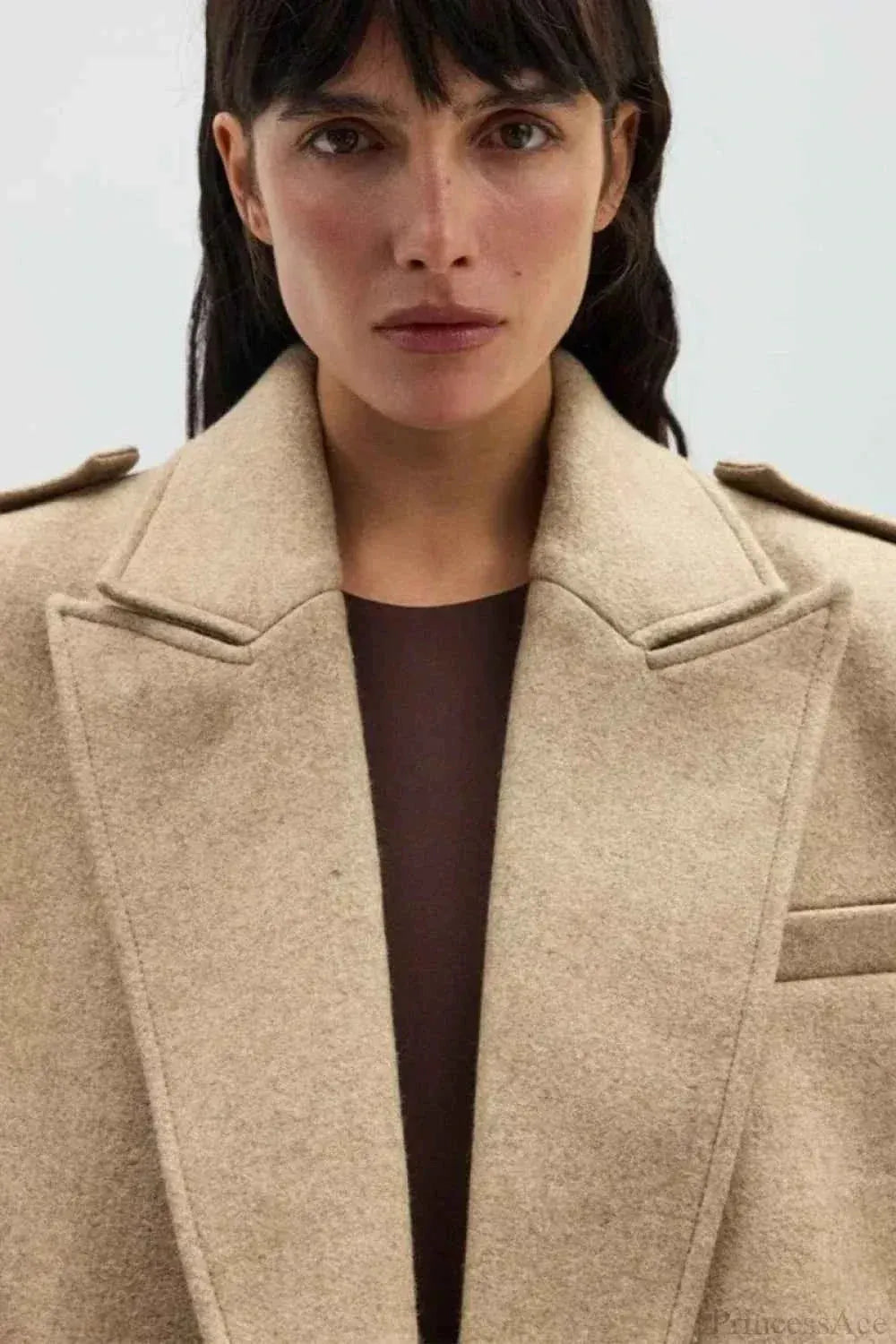 Structured Coat with Lapel Collar and Accentuated Shoulders