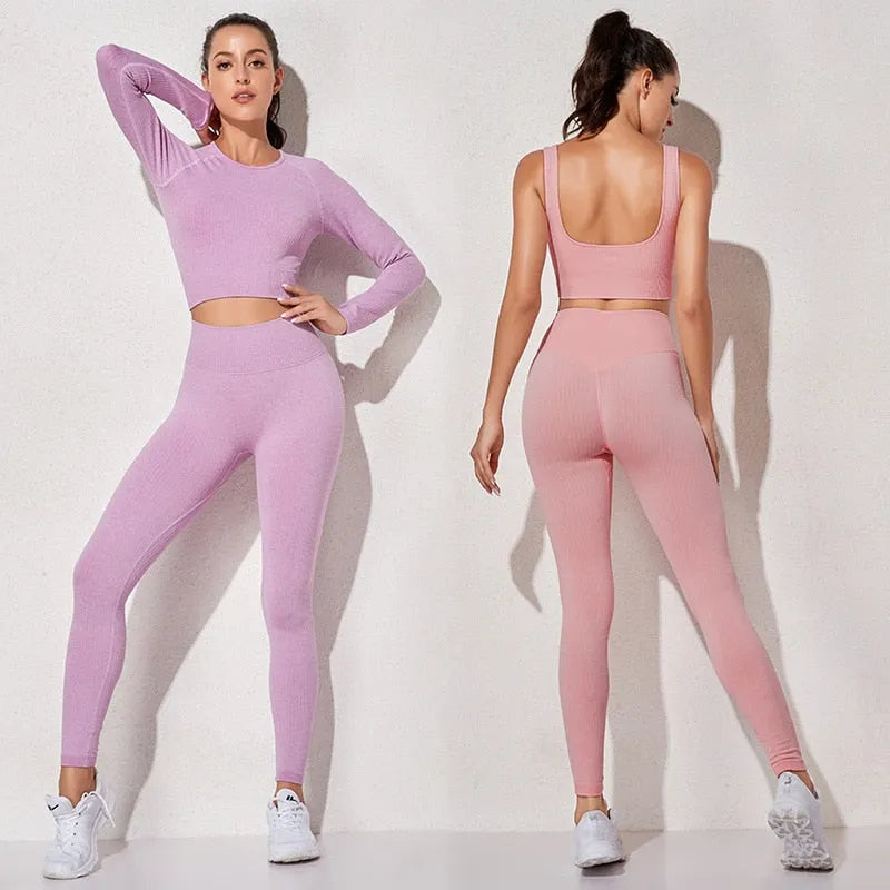 KittenAlarm - Mojoyce Solid Ribbed Yoga Pants Leggings Women Seamless Sport Leggings Gym Clothing Fitness High Waist Pus