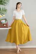Handmade Linen Cotton Midi Skirt with Pockets 