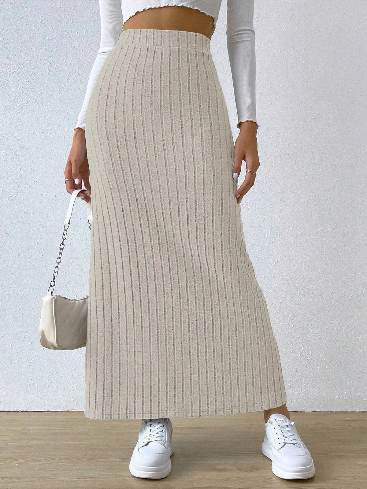 Spring Summer High Waist Side Split Knitted Skirt