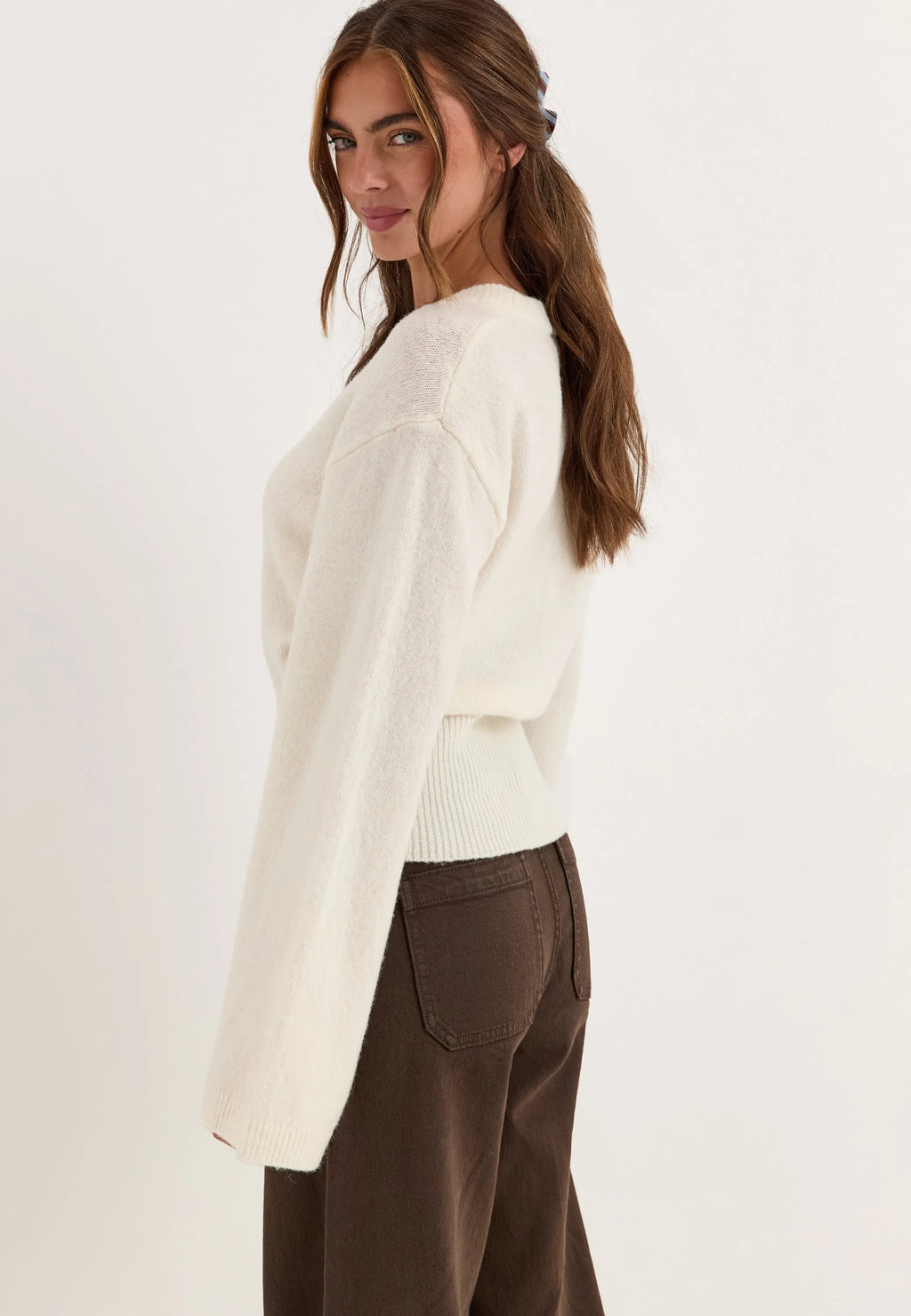 Knitted Wool Blend Wide Sleeve Sweater