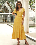 Riva Puff Sleeve Shimmer Wrap Maxi Dress