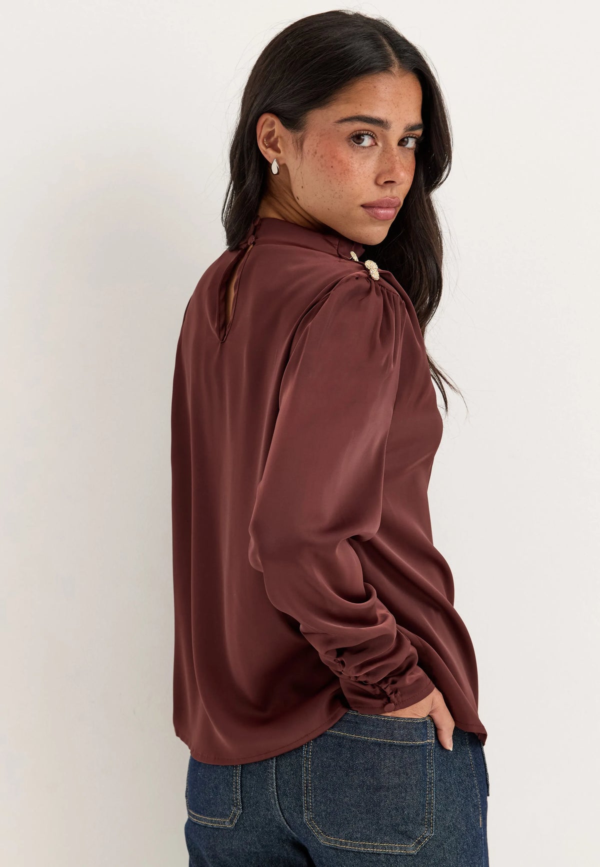 Satin Button Detail Blouse