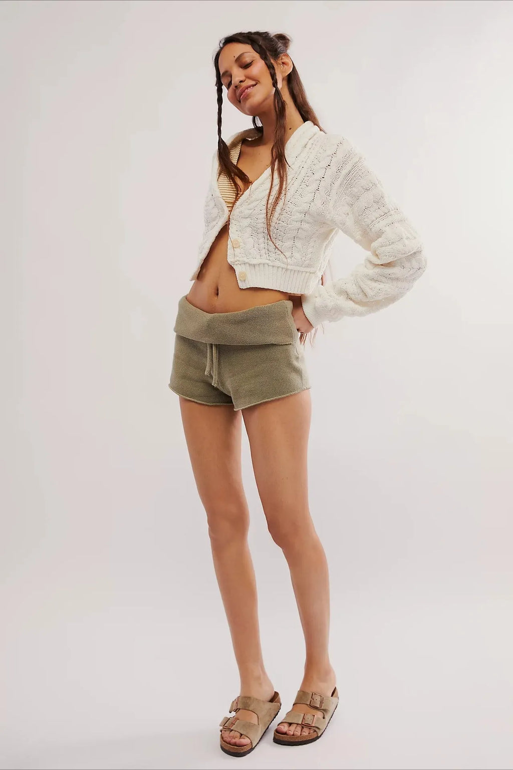 Solid Knit Drawstring Bodycon Casual Shorts