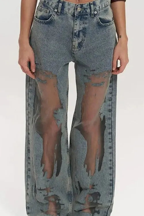 Cutout Textured Wide Jeans
