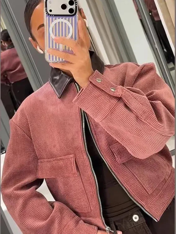 Women's Cropped Zip Up Bomber Jacket