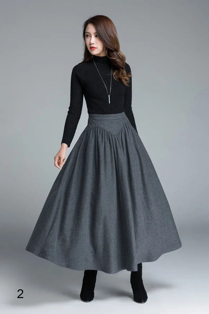 Brown Wool Maxi Skirt - Vintage High Waist A-Line Silhouette 1642
