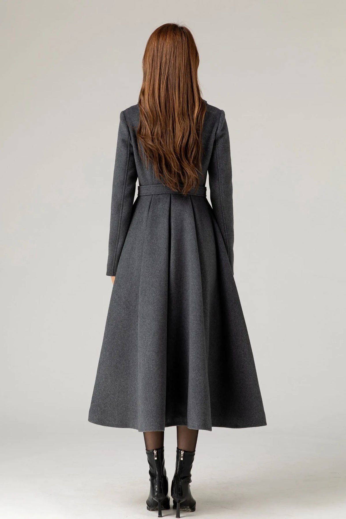 Handmade Charcoal Grey Wool Coat – Vintage Tailored A-line Long Winter Overcoat 