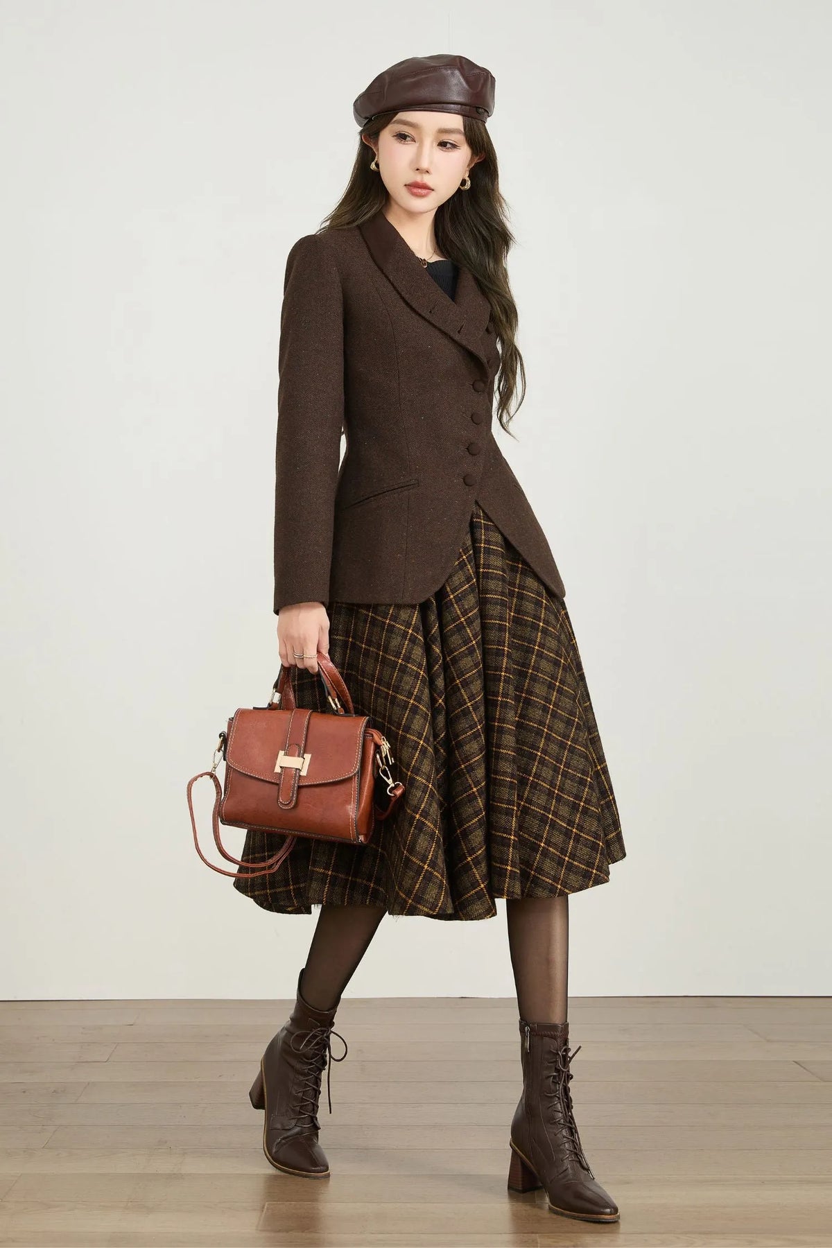 Vintage Wool Blend Short Coat – Handmade Brown Tailored Jacket 