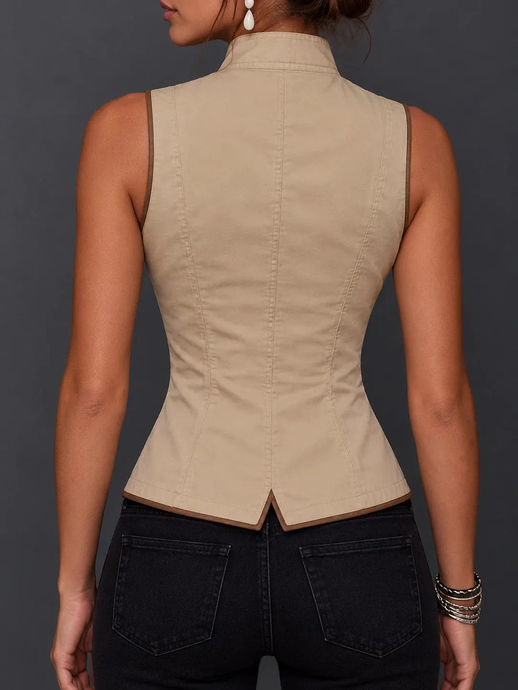 Vintage Military-style Buttons Cotton-linen Vest