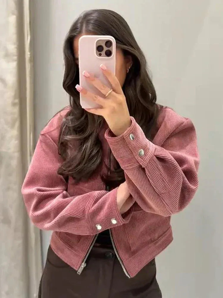 Women's Cropped Zip Up Bomber Jacket