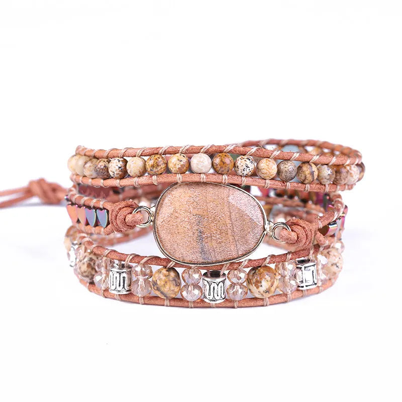 Unisex Natural Picture Stone Crystal N Bracelet