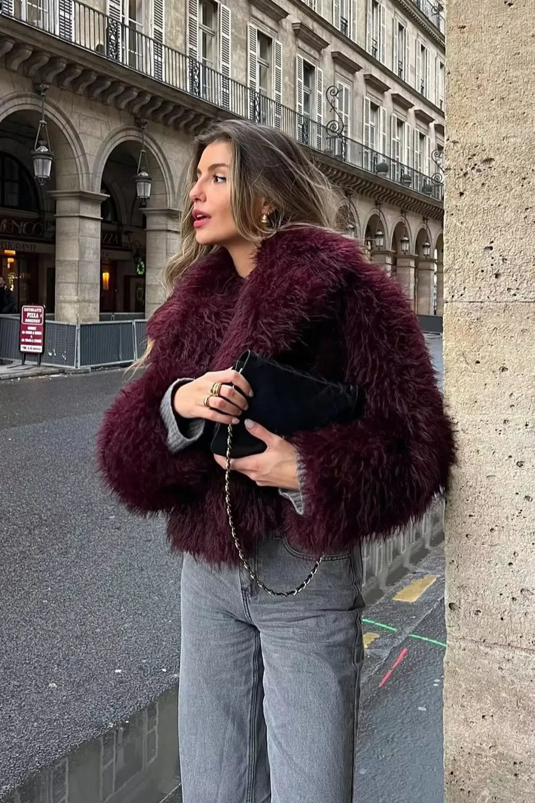 Thickened Plush Collar Solid Warm Short Coat