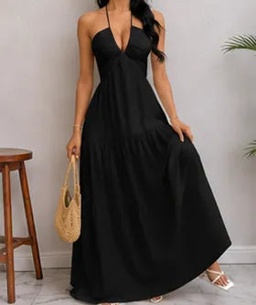 Ivory Halter Tiered Maxi Dress